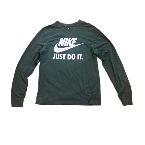 Nike Dri-FIT Hunter Green Long Sleeve Tee - Just Do It SZ M - Picture 1 of 2